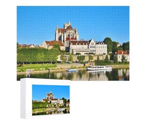 Puzzle 1000 Pièces pour Adultes ，Enfant Puzzle ，Jeu Éducatif pour Les Défis，； Abbaye de Saint-Germain d'Auxerre et cathédrale, Bourgogne, France ；，des Vacances pour Adolescents，cadeau de Noël，38x26CM，