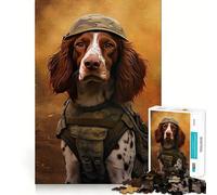 Puzzle 1000 pièces pour Adultes,épagneul Breton Soldat,Jeu d'adresse,Jouet de Stimulation Cognitive,Moment de détente,Cadeau de Loisirs Festif (38x52cm)