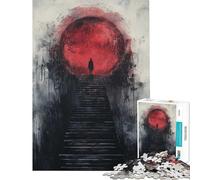 Puzzle 1000 pièces pour Adultes Escalier Lune Rouge Jeu de Construction pour Adultes Décoration Parfaite Cadeau Unique pour Anniversaire et Noël (Dimensions 38x52cm)