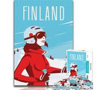 Puzzle 1000 pièces pour Adultes et Adolescents, Affiche de Voyage au Ski en Finlande, Jeu éducatif et Stimulant pour Toute la Famille, pour Anniversaire et Noël (38x26cm)