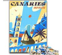 Puzzle 1000 pièces pour Adultes et Adolescents, Affiche de Voyage Canaries Espagne, Anti-Stress, défi Difficile, Chaque pièce est Unique - Jeu Familial Stimulant et Amusant 38x52cm
