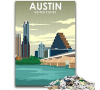 Puzzle 1000 pièces pour Adultes et Adolescents, Affiche de Voyage d'Austin, Texas, Jouets éducatifs, Anti-Stress, idéal pour la décoration de Bureau (Taille 38x52cm)
