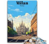 Puzzle 1000 pièces pour Adultes et Adolescents, Affiche de Voyage Milan, Italie. Design Dynamique et Unique. Expérience de Puzzle relaxante et stimulante (Taille 38x26cm).