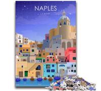Puzzle 1000 pièces pour Adultes et Adolescents - Affiche de Voyage Naples, Italie 1000 pièces pour Adultes Un Jeu Stimulant, idéal comme Cadeau pour Toute la Famille (50x75cm)