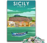 Puzzle 1000 pièces pour Adultes et Adolescents, Affiche de Voyage Sicile Italie, Puzzle Adulte, Anti-Stress, défi Difficile, Cadeaux du Père Noël Secret (50x75cm)