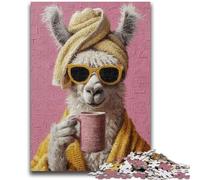Puzzle 1000 pièces pour Adultes et Adolescents Alpaga Buvant du café Aide Le Cerveau à exercer Jouets addictifs pour cultiver la Patience Décoration Murale 26x38cm