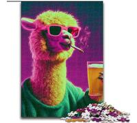 Puzzle 1000 pièces pour Adultes et Adolescents Alpaga Buvant Un Verre, Jouet éducatif et décompressant, idéal comme Cadeau pour Toute la Famille (Taille 50x75cm)