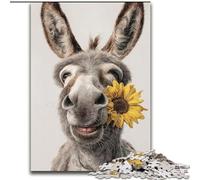 Puzzle 1000 pièces pour Adultes et Adolescents Âne Tenant Un Tournesol, Jeu Stimulant, décoration Murale, Cadeaux d'anniversaire et de Noël Uniques (Taille 26x38cm)