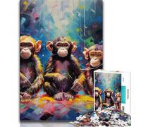 Puzzle 1000 pièces pour Adultes et Adolescents, Animaux, Trois singes, Jouet éducatif et décompressant, idéal comme Cadeau pour Toute la Famille (75x50cm)