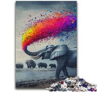 Puzzle 1000 pièces pour Adultes et Adolescents Arc-en-Ciel Fumée Éléphant Famille Amusement Cadeaux pour Amis et Famille pour et 14 Ans 26x38cm