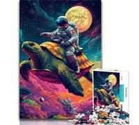 Puzzle 1000 pièces pour Adultes et Adolescents Astronaute chevauchant Une Tortue Puzzles pour Adultes, Jeux Amusants Décoration Murale Cadeaux d'anniversaire et de Noël Uniques (Taille 75x50cm)