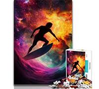 Puzzle 1000 pièces pour Adultes et Adolescents : Astronaute et Surf dans l'espace, Anti-Stress, Vacances à la Maison, Tue Le Temps, avec Affiche et fiche de Questions Assorties (75 x 50 cm)