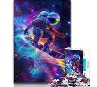 Puzzle 1000 pièces pour Adultes et Adolescents Astronaute Surf dans l'espace, Jeu Familial Anti-Stress, défi Difficile adapté aux Couples (38x26cm)