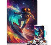 Puzzle 1000 pièces pour Adultes et Adolescents Astronaute Surf Spatial, Jeu éducatif Familial Décoration Murale Cadeaux d'anniversaire et de Noël Uniques 38x26cm