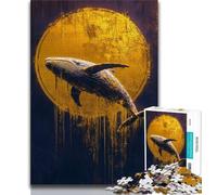 Puzzle 1000 pièces pour Adultes et Adolescents Baleine dorée, Jeu Stimulant et Familial avec Affiche et fiche de Questions-réponses (75x50cm)