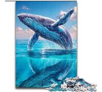 Puzzle 1000 pièces pour Adultes et Adolescents : Baleine sautant Hors de la mer Difficile à compléter, mais Amusant et Humoristique, avec Une Affiche et Une Feuille de Questions Assorties (26x38cm)