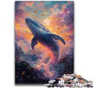Puzzle 1000 pièces pour Adultes et Adolescents Baleines au Coucher du Soleil Jouets éducatifs Jeux Anti-Stress Collection Artistes, Beaux-Arts 26x38cm
