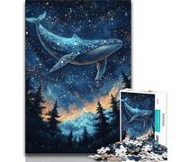 Puzzle 1000 pièces pour Adultes et Adolescents, Baleines sous Le Ciel étoilé, Jouets de Divertissement Familial avec Affiche et fiche de Questions-réponses Assorties (Taille 75x50cm)