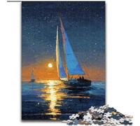 Puzzle 1000 pièces pour Adultes et Adolescents, Bateau naviguant sous Le Ciel étoilé, à partir de 14 Ans, Jeux éducatifs à Domicile, Jouets à Faire soi-même, Illustration, Cadeau (Taille 26x38cm)