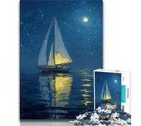 Puzzle 1000 pièces pour Adultes et Adolescents, Bateau naviguant sous Le Ciel étoilé, Jouets éducatifs et éducatifs pour la Famille, pour renforcer l'amour Entre Couples (38x26cm)