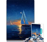 Puzzle 1000 pièces pour Adultes et Adolescents, Bateau naviguant sous Un Ciel étoilé, Anti-Stress, défi Difficile, renforce l'amour Entre Couples, 38x26cm