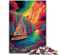 Puzzle 1000 pièces pour Adultes et Adolescents, Bateau psychédélique, avec Affiche et fiche de Questions-réponses, à partir de 14 Ans (38x26cm)