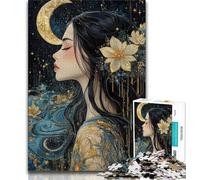 Puzzle 1000 pièces pour Adultes et Adolescents Belle Fille animée avec Lune, Anti-Stress Staycation Kill Time Enhance Love Between Couples (38x26cm)