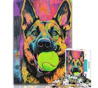 Puzzle 1000 pièces pour Adultes et Adolescents Berger Allemand Jouant avec Une Balle de Tennis,Anti-Stress,idéal pour Les Vacances à la Maison,idéal pour Les Amis et la Famille,à partir de 14 Ans