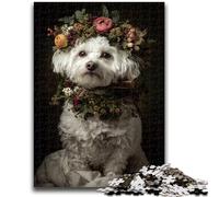 Puzzle 1000 pièces pour Adultes et Adolescents Bichon frisé, Anti-Stress, séjour, Tuer Le Temps, liste de souhaits avec Le Père Noël, 26x38cm
