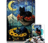Puzzle 1000 pièces pour Adultes et Adolescents, Black Cat Art, 1000 pièces pour Adultes, Cadeaux Secret Santa pour Les 14 Ans et Plus (Taille 75x50cm)