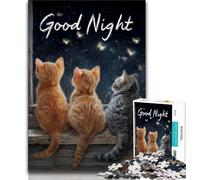 Puzzle 1000 pièces pour Adultes et Adolescents Bonne Nuit Kitty, Jeu éducatif et Stimulant pour Toute la Famille pour Anniversaire, Noël 75x50cm