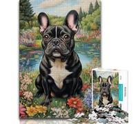 Puzzle 1000 pièces pour Adultes et Adolescents, Bouledogue français avec Fleurs, activité familiale Amusante à la Maison, Cadeau d'anniversaire, Cadeau de Voyage (Taille 75x50cm)