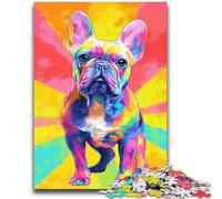 Puzzle 1000 pièces pour Adultes et Adolescents Bouledogue français coloré Anti-Stress Défi Difficile Renforcer l'amour Entre Les Couples 38x26cm
