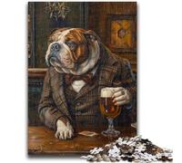 Puzzle 1000 pièces pour Adultes et Adolescents Bulldog Anglais à Boire Jeux éducatifs Décoration de la Maison Jeu éducatif pour Anniversaire, Noël 50x75cm
