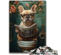 Puzzle 1000 pièces pour Adultes et Adolescents Bulldog sur Les Toilettes Jouet éducatif Anti-Stress Cadeaux du Père Noël Secret pour Les 14 Ans 50x75cm