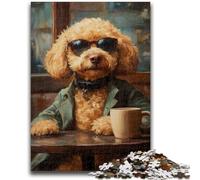 Puzzle 1000 pièces pour Adultes et Adolescents Caniche Buvant du café pour Les 14 Ans et Plus Jeux de Famille Jeu de Noël Cadeaux pour Femmes 26x38cm