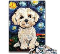 Puzzle 1000 pièces pour Adultes et Adolescents Caniche sous Le Ciel Nocturne Jeux éducatifs Décoration d'intérieur Idéal comme Cadeau pour Toute la Famille 38x26cm