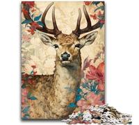 Puzzle 1000 pièces pour Adultes et Adolescents Cerf coloré avec Fleurs Puzzles pour Adultes, Jouet éducatif Anti-Stress, Superbes Cadeaux et Jouets (75x50cm)