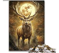 Puzzle 1000 pièces pour Adultes et Adolescents Cerf sous la Lune, pour Les 14 Ans et Plus, Jeu éducatif, défi, Jouet, Cadeau d'anniversaire (Taille 26x38cm)