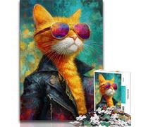 Puzzle 1000 pièces pour Adultes et Adolescents, Chat à Lunettes, Jeu Stimulant pour Tous, idéal pour Les Femmes et Les Hommes (Taille 38x26cm)