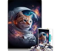 Puzzle 1000 pièces pour Adultes et Adolescents Chat Astronaute de l'espace Jouets de Divertissement Familial avec Affiche et fiche de Questions Assorties 38x26cm