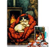 Puzzle 1000 pièces pour Adultes et Adolescents Chat au Coin du feu 1000 pièces pour Adolescents,Jeux d'activités familiales stimulants,Jouet de Bricolage pour décoration Murale de la Maison,Cadeaux