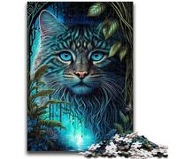 Puzzle 1000 pièces pour Adultes et Adolescents, Chat aux Yeux Bleus dans la Jungle Difficile à Terminer, mais Amusant et Humoristique, Jeu éducatif pour Anniversaire 26x38cm