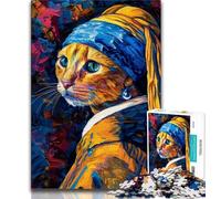 Puzzle 1000 pièces pour Adultes et Adolescents : Chat avec Une Perle, décoration Murale Artistique et idée Cadeau d'anniversaire pour Amis, Bureau à Domicile (38x26cm)