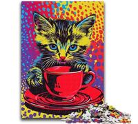 Puzzle 1000 pièces pour Adultes et Adolescents Chat Buvant du café pour et à partir de 14 Ans Jouets de Jeu Car il est idéal comme Cadeau pour Toute la Famille 38x26cm