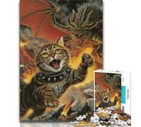 Puzzle 1000 pièces pour Adultes et Adolescents Chat Contre Dragon, Anti-Stress, séjour, Tuer Le Temps, liste de souhaits avec Père Noël (38x26cm)