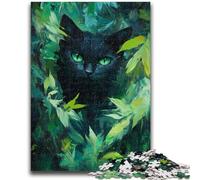 Puzzle 1000 pièces pour Adultes et Adolescents Chat dans des Feuilles Vertes Difficile à réaliser, mais Amusant et Humoristique Cadeau d'anniversaire, Cadeaux, décoration Murale 50x75cm