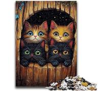 Puzzle 1000 pièces pour Adultes et Adolescents Chat dans Un Trou d'arbre Aide Le Cerveau à exercer Jouets addictifs pour cultiver la Patience Décoration Murale 50x75cm