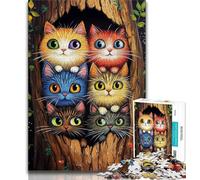 Puzzle 1000 pièces pour Adultes et Adolescents Chat dans Un Trou d'arbre, Jouets éducatifs et éducatifs pour la Famille, pour renforcer l'amour Entre Couples (38x26cm)