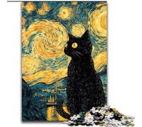 Puzzle 1000 pièces pour Adultes et Adolescents, Chat du Ciel Nocturne Difficile à compléter, mais Amusant et Humoristique, avec Affiche et fiche de Questions-réponses Assorties 50x75cm
